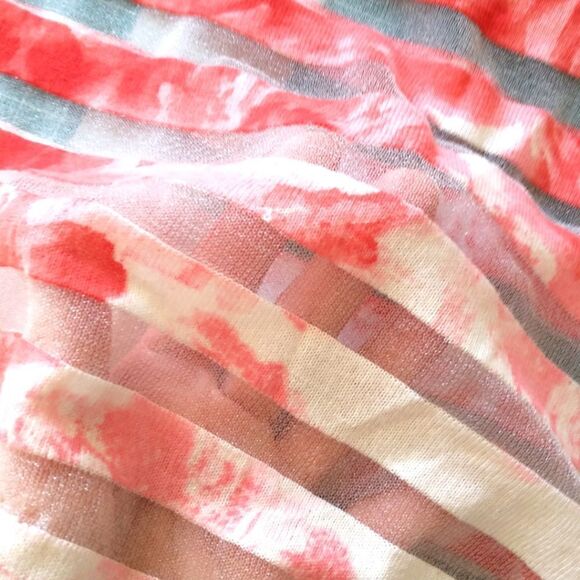 Red White Striped Top Small Mesh Sheer Stripes Tie Dye Lightweight Knit Pullover - Picture 3 of 16